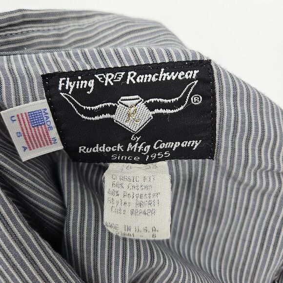Flying R Ranchwear Pearl Snap Shirt Mens 18 35 Gray Classic Fit Western Made USA - Picture 10 of 11